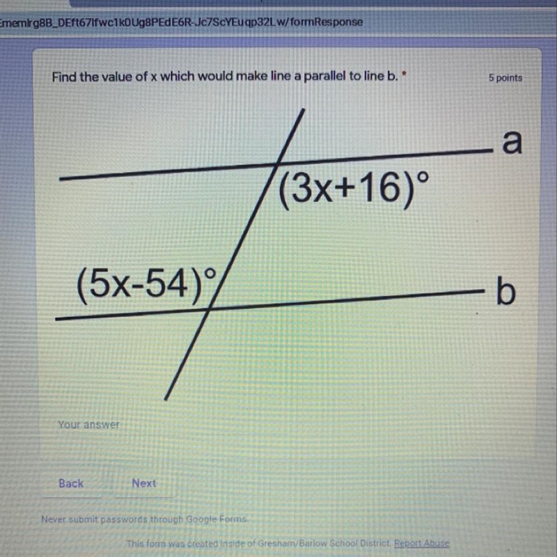 Find the value of x which would make line A parallel to line B-example-1