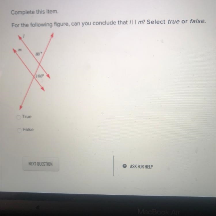 For the following figure, can you conclude that /|| m? Select true or false. HELPP-example-1