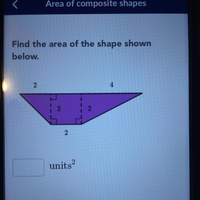 Find the area of the shape shown below.-example-1