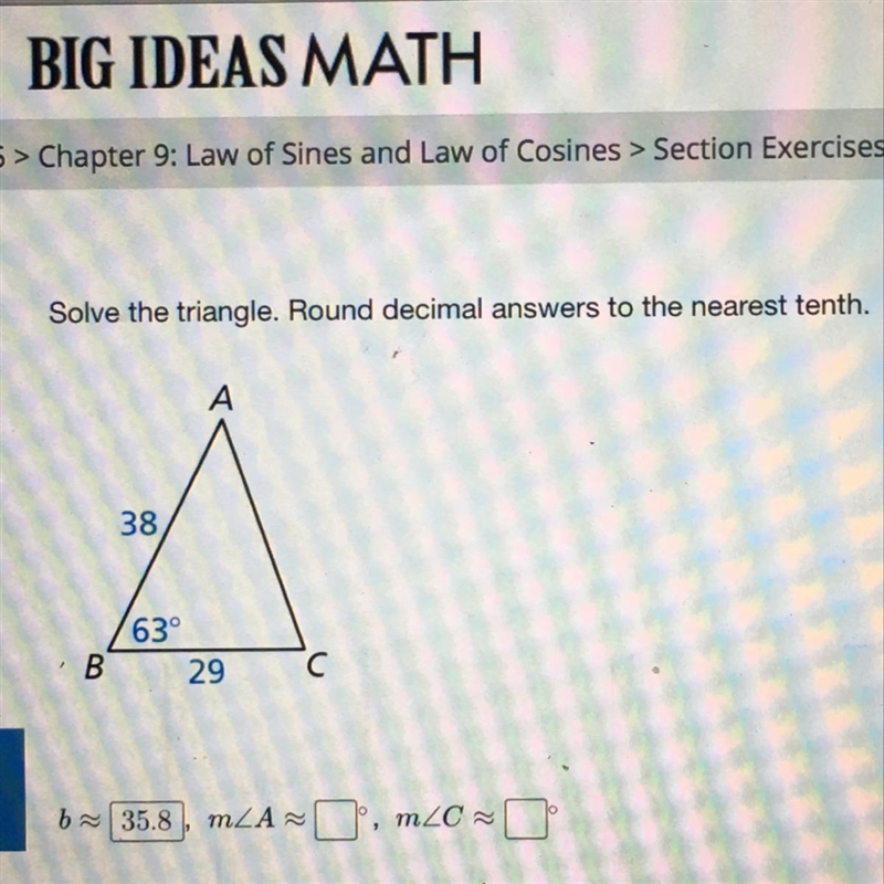 PLEASEEE I DONT KNOW HOW TO DO ITTTT. THE 35.8 IS RIGHT BUT I CANT GET MEASURE OF-example-1