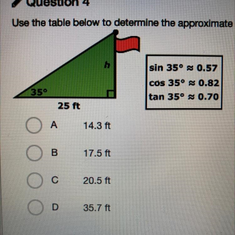 Use the table below to determine the approximate height of the flag pole. Help pls-example-1