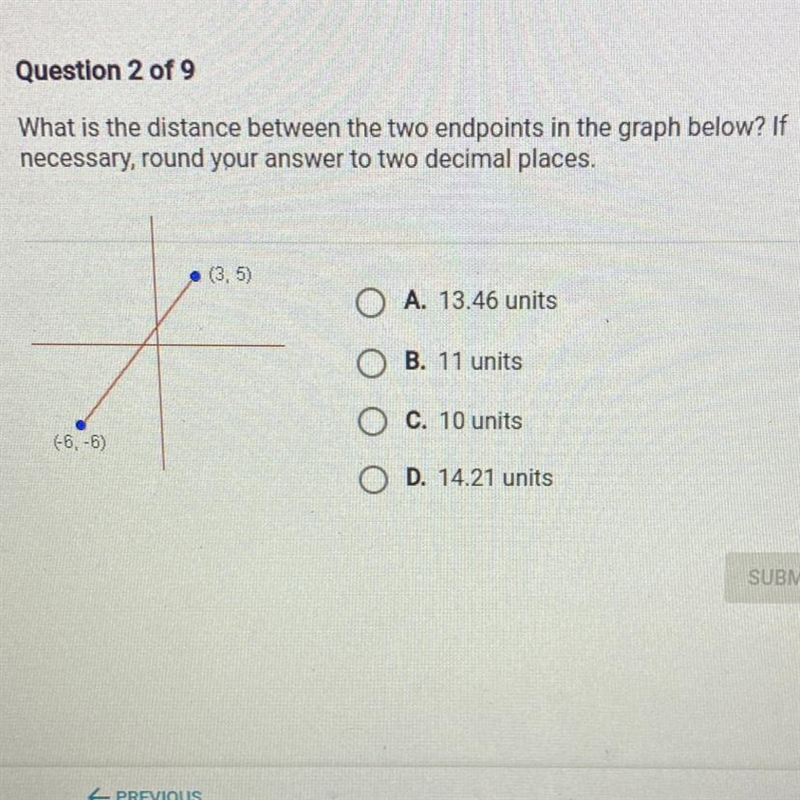 What is the distance between the two endpoints in the graph below? If necessary, round-example-1