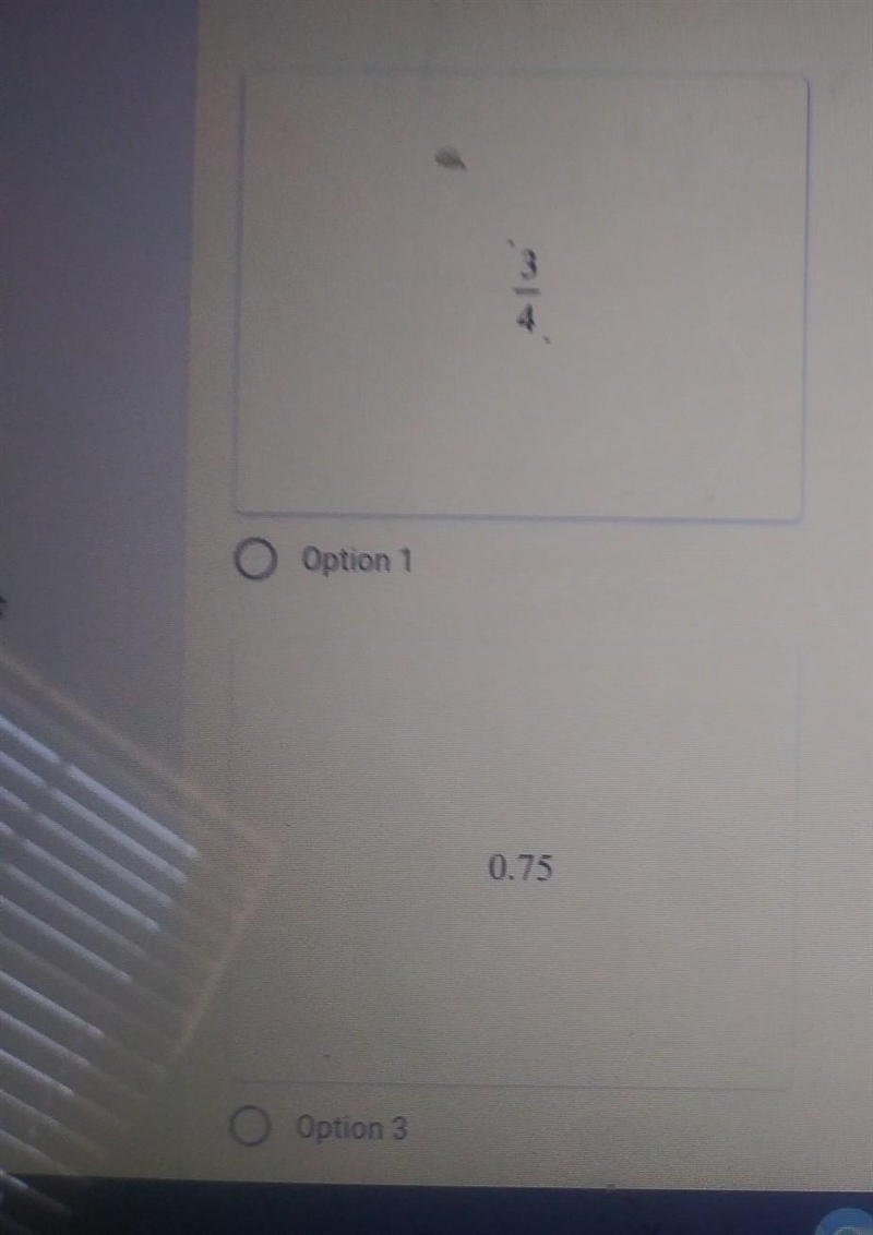 Mark the answer that does not belong 3/4 |- 3/4 | 0.75 0.075 75%​-example-1