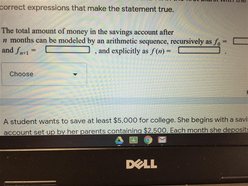 A student wants to save at least $5000 for college. She begins with a savings account-example-1