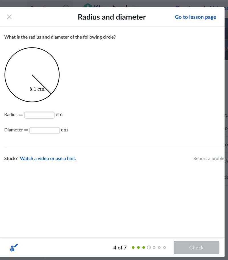 What is the radius and diameter of the following circle?-example-1