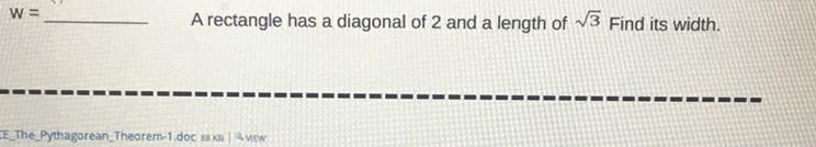 Pythagorean theorem W= ? A^2+ B^2= C^2-example-1