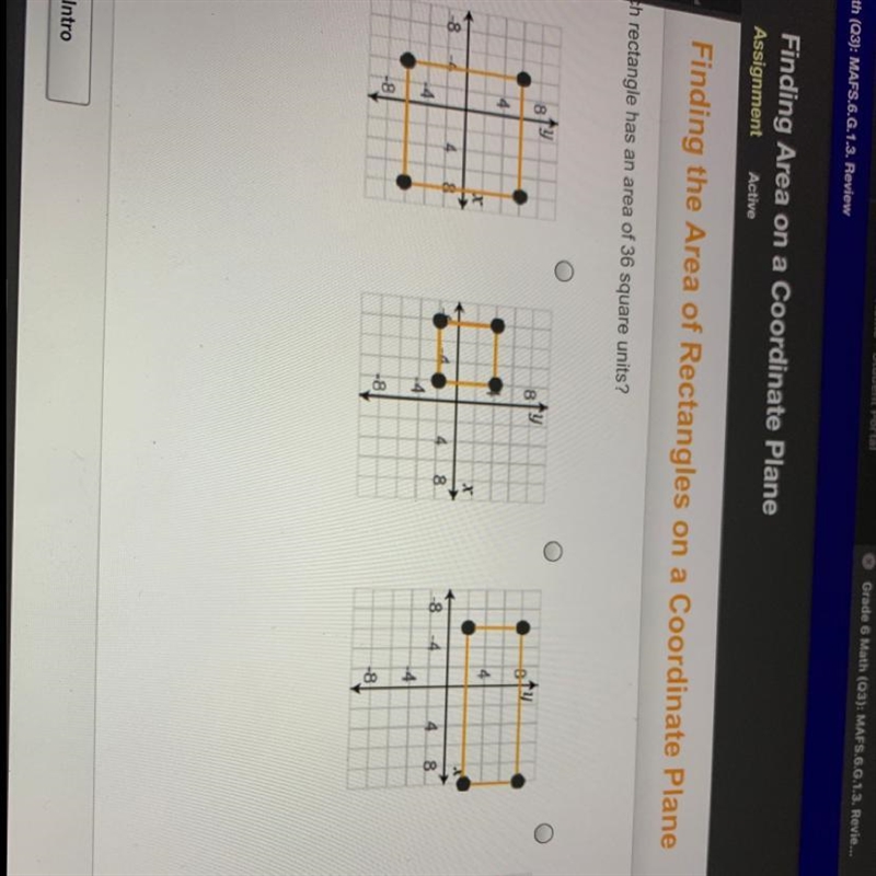 Which rectangle has an area of 36 square units?-example-1