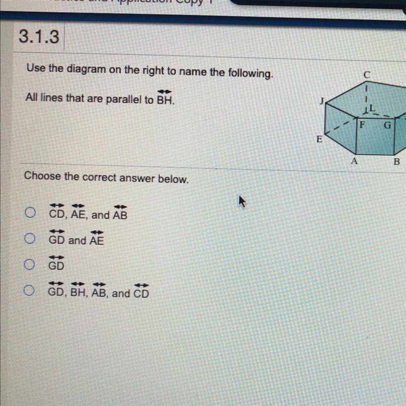 Use the diagram on the right to name the following. D All lines that are parallel-example-1