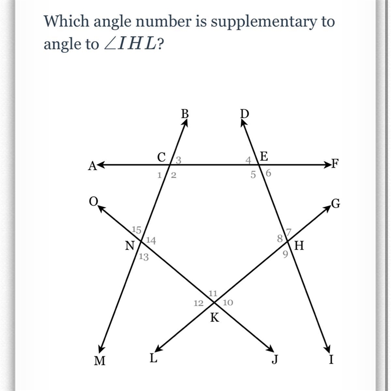 Which angle number is supplementary to angle-example-1