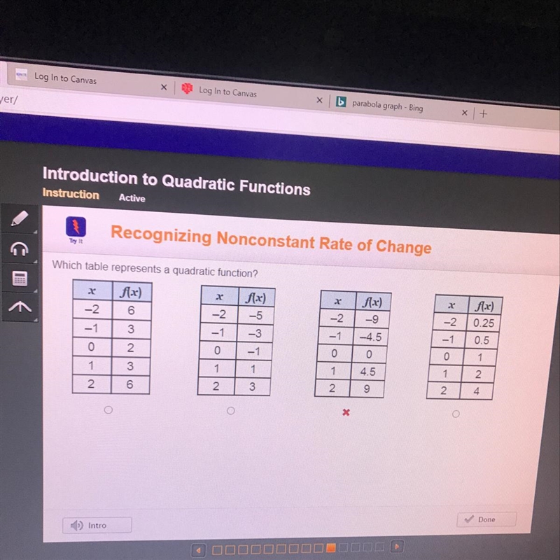 Which table represents a quadratic-example-1