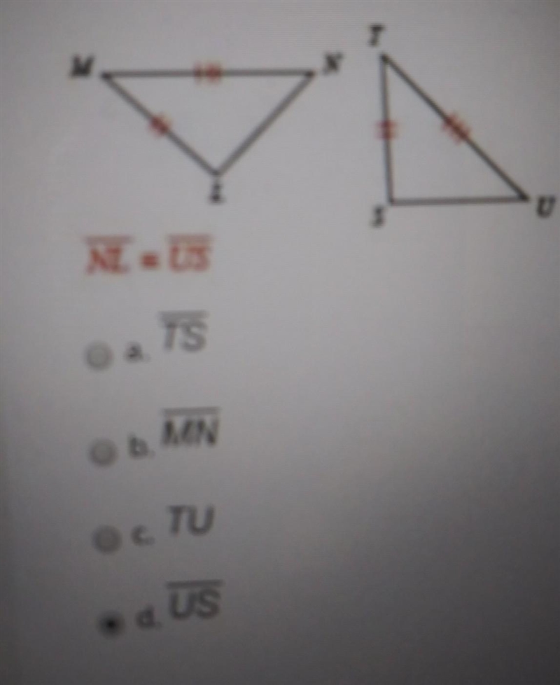 If MNL is congruent to TUS, then NL is congruent to ?​-example-1