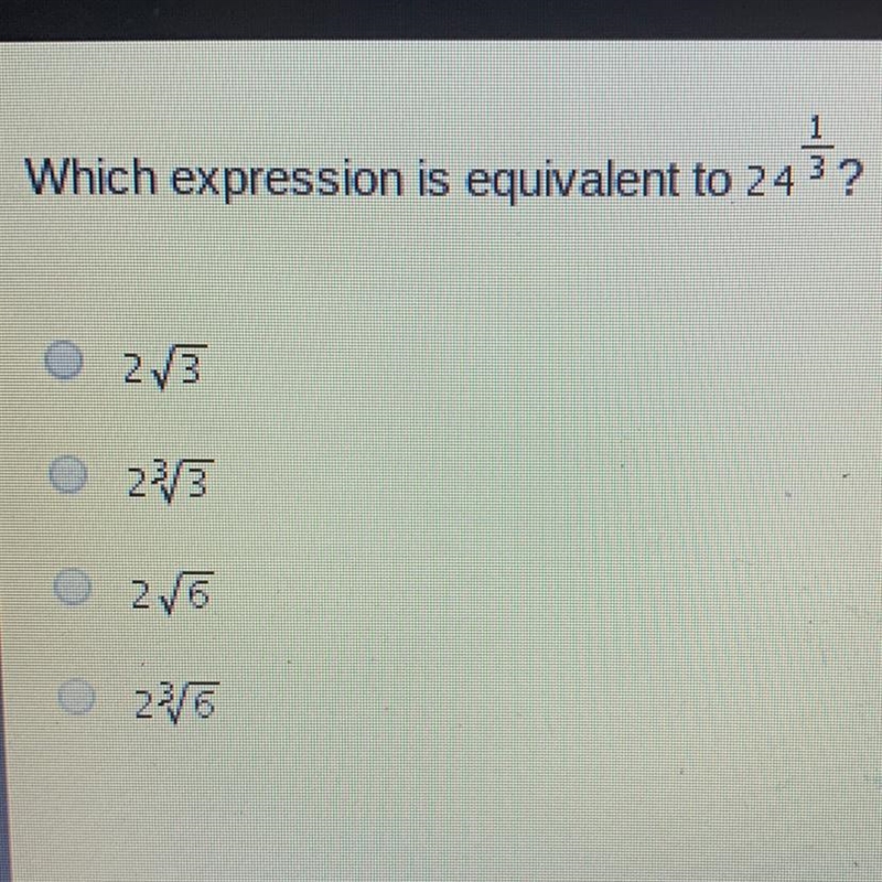 Which expression is equivalent to 243 ? 1 23 23/3 216 23/6-example-1