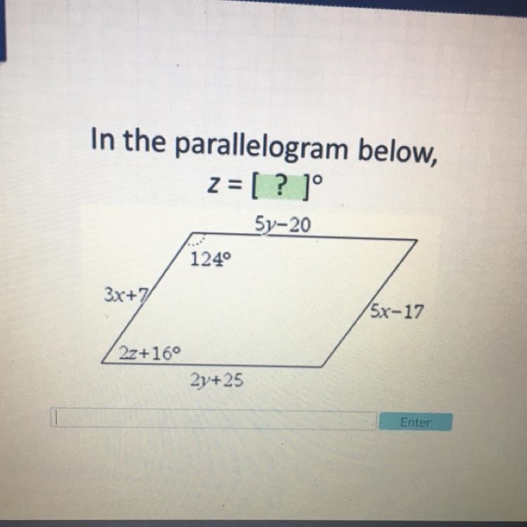 In the parallelogram below, z = [ ?-example-1