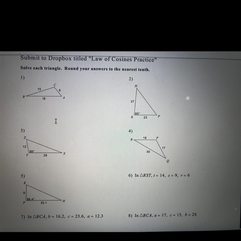 SHOW ALL WORK for all points law of cosine-example-1