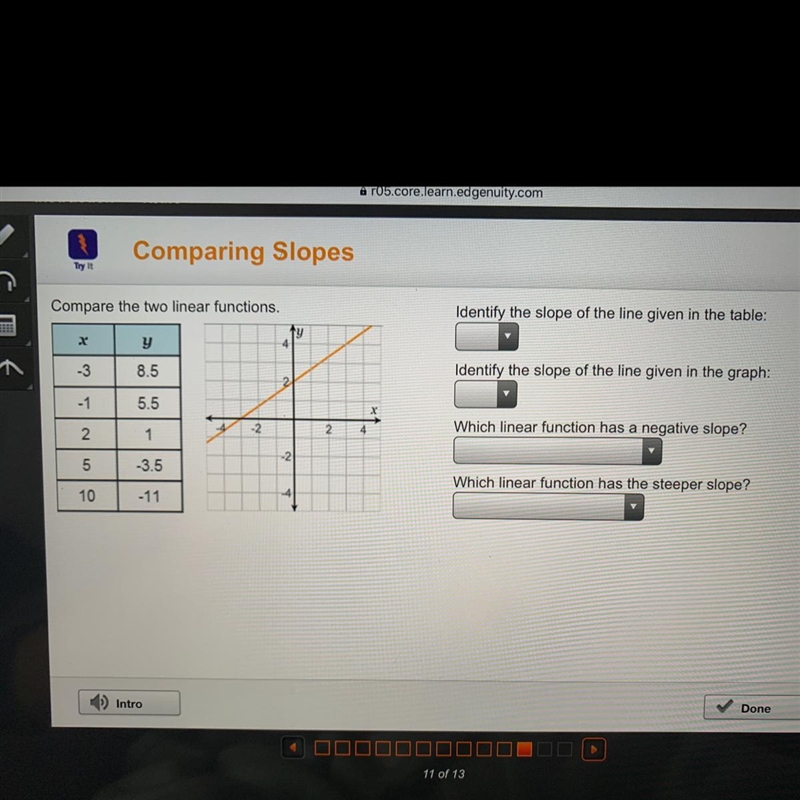 Compare the two linear functions-example-1