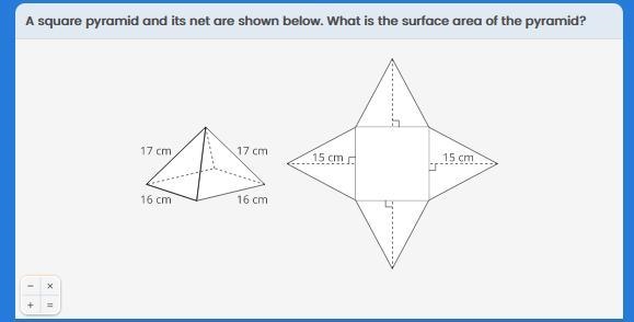 A square pyramid and its net are shown below. What is the surface area of the pyramid-example-1