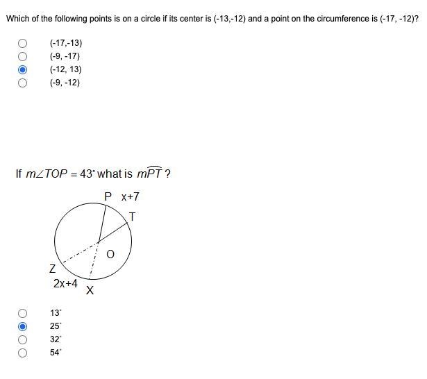 Which of the following points is on a circle if its center is (-13,-12) and a point-example-1