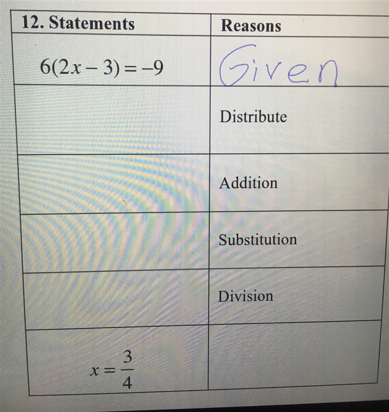 Can someone help with basic algebra problem ???? FILL in the missing steps. THANK-example-1