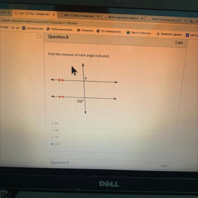 Find the measure of each angle indicated. 940 94 58 77 127-example-1