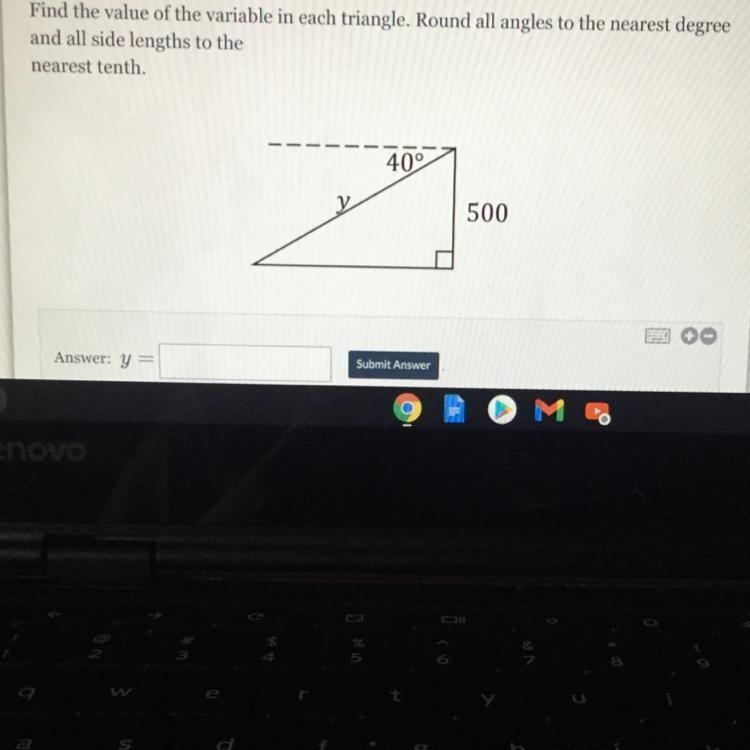 Find the value of the variable in each triangle, Round all anges to the nearest degree-example-1