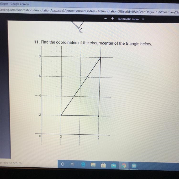 Find the coordinates of the circumcenter of the triangle below-example-1