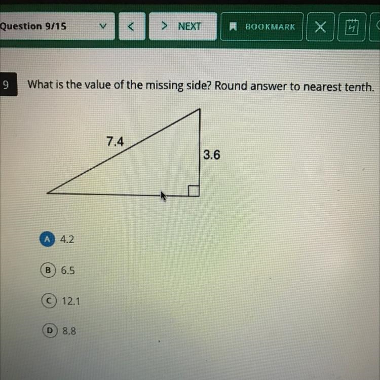 What is the value of the missing side? Round answer to the nearest tenth. Answers-example-1