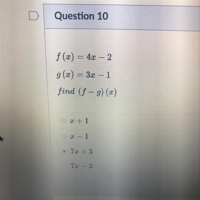 F(x) = 4x - 2 g(x) = 3x - 1 find (f - g) (2)-example-1