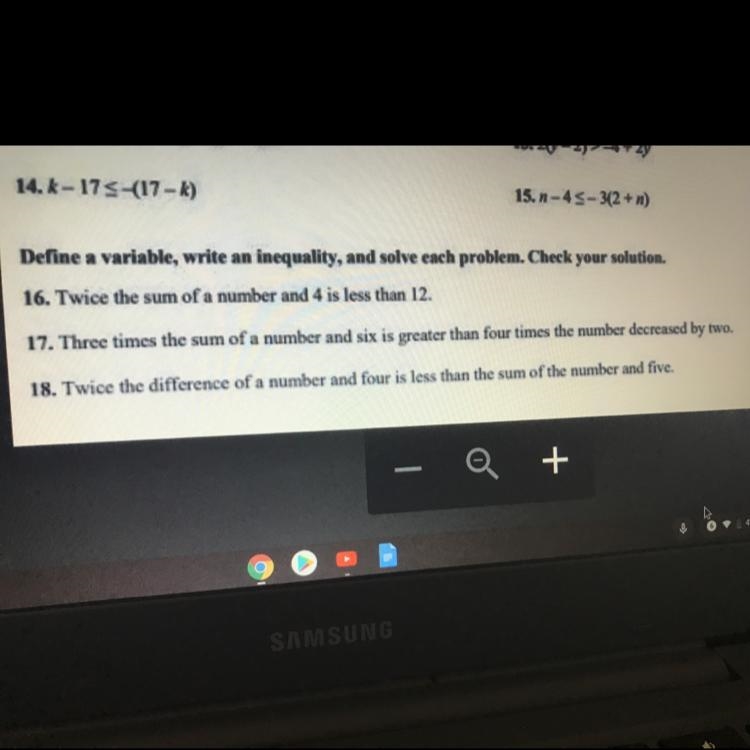 Define a variable, write an inequality, and solve each problem. Check your solution-example-1