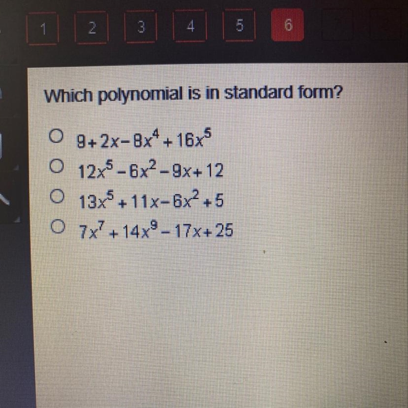 Which polynomial is in standard form?-example-1