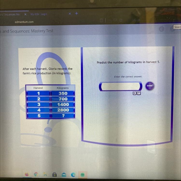 Predict the number of kilograms in harvest 5. After each harvest, Gloria records the-example-1