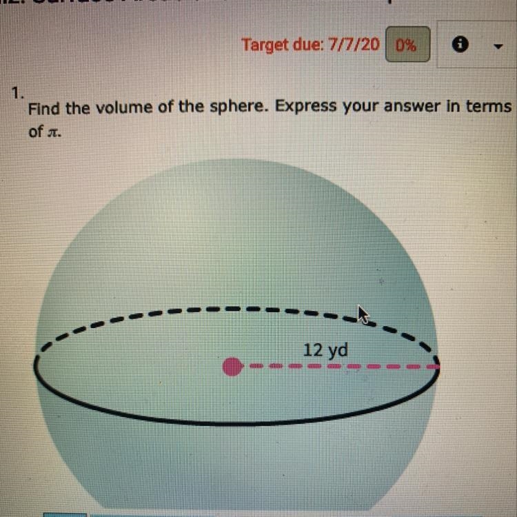 Find the volume of the sphere express your answers in terms of pi￼-example-1