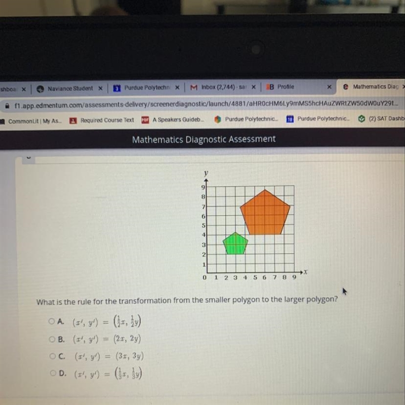 What is the rule for the transformation from the smaller polygon to the larger polygon-example-1