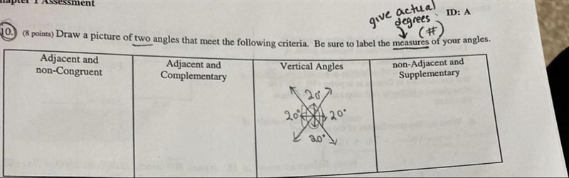 Can someone draw 2 examples of an Adjacent a non-congruent angle￼? For geometry I-example-1