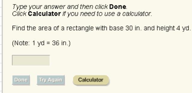 Find the area of a rectangle with base 30 in. and height 4 yd-example-1