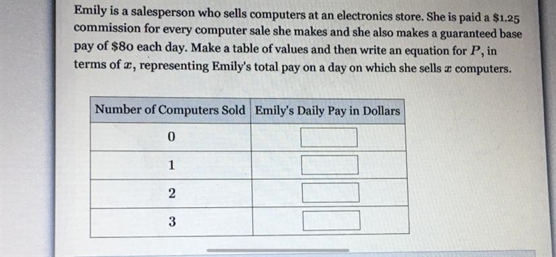 Emily is a salesperson who sells computers at an electronics store. She is paid a-example-1