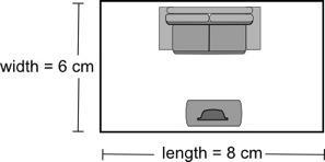 PLEASE HELP!!! A scale drawing of Jerome's living room is shown below: If each 2 cm-example-1