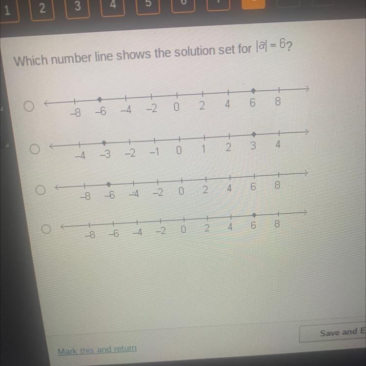 Helpppp, what is a solution set for |a|=6 A B C D-example-1