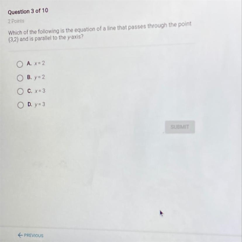 Which of the following is the equation of a line that passes through the point (3.2) and-example-1