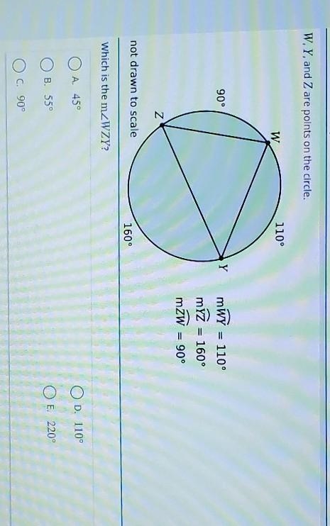 W, Y, and Z are points on the circle. Which is the m<WYZ? ​-example-1