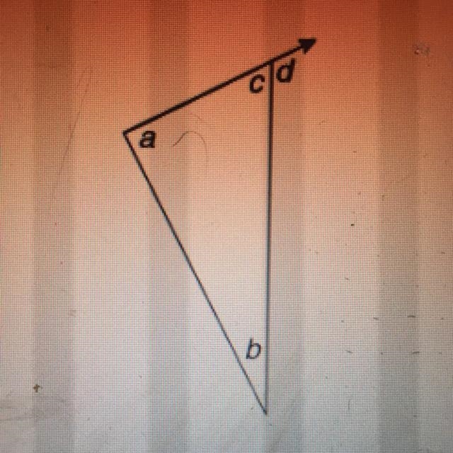 A triangle with interior angles measuring a, b, and c degrees and exterior angle measuring-example-1