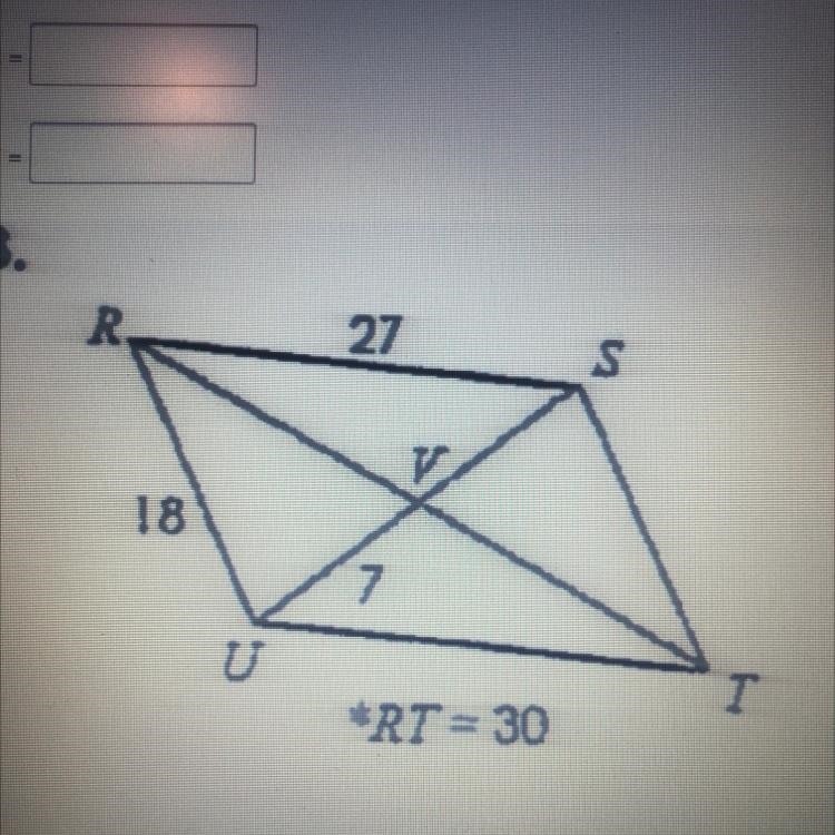 Find the missing measures of the parallelogram UT= ST= VS= VT=-example-1