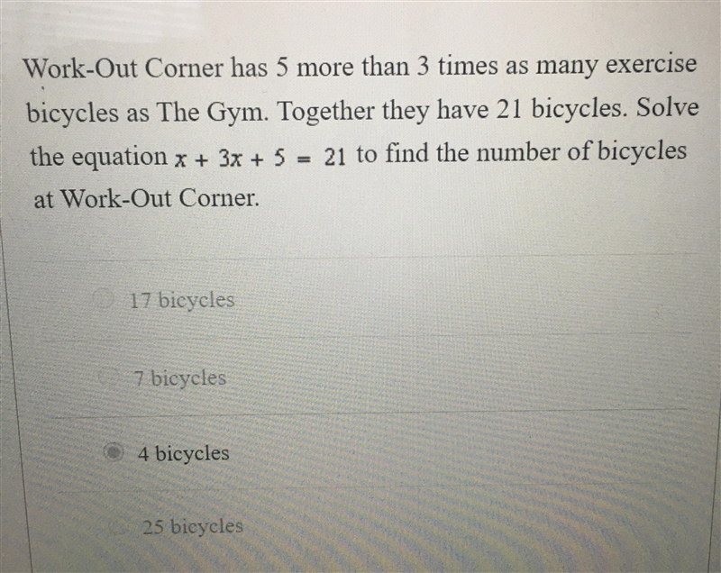 Work-out corner has 5 more than 3 times as many exercise bicycles as the gym. Together-example-1