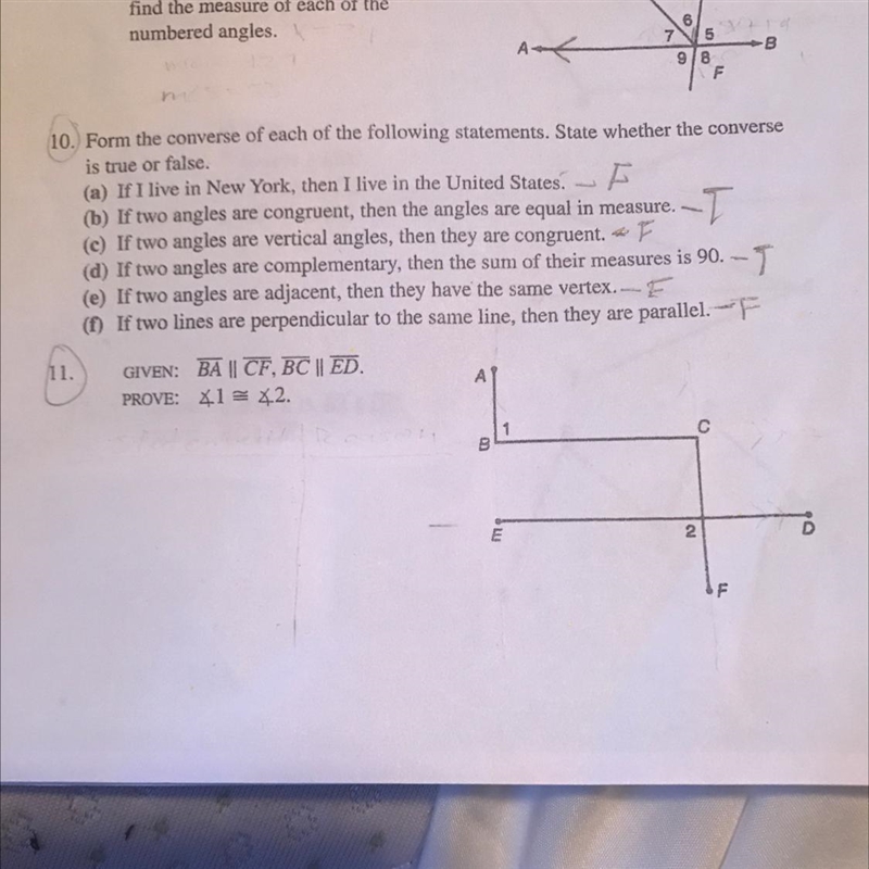 GIVEN: BA || CF, BC || ED. PROVE: angle 1 is congruent to angle 2 #11 pleaseeee 20 points-example-1