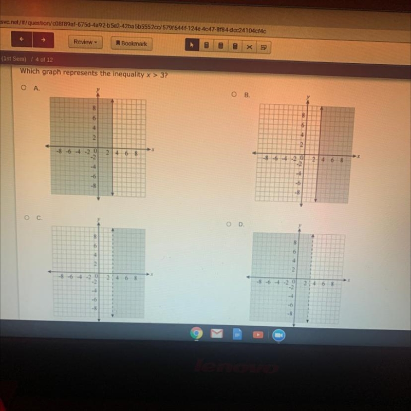 Which graph represents the inequality x > 3?-example-1