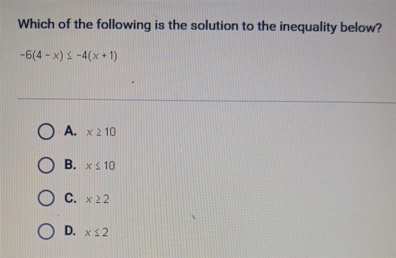 Which of the following is the solution to the inequality below?​-example-1