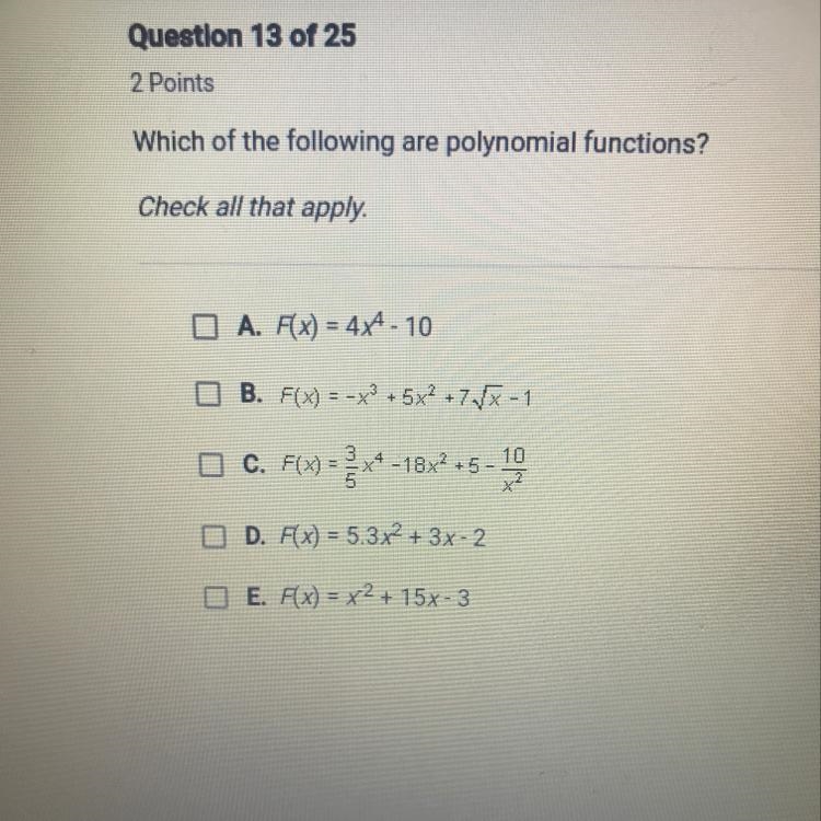 HELPPPPP ME PLEASEE Which of the following are polynomial functions? Check all that-example-1