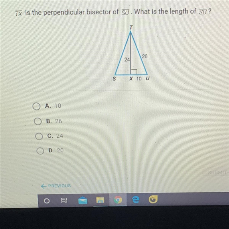 TX is the perpendicular bisector of Su. What is the length of SU?-example-1