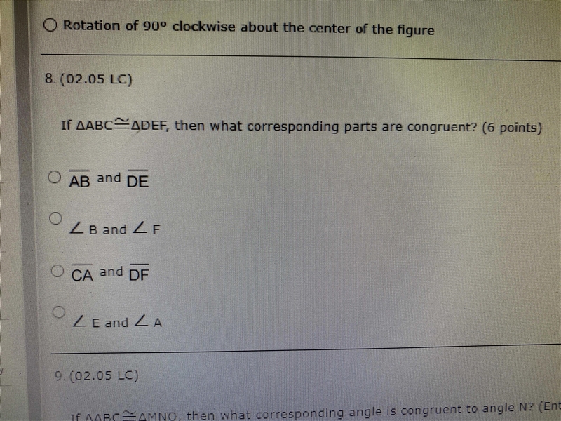 If triangle ABC is equal to triangle DEF, then what corresponding parts are congruent-example-1