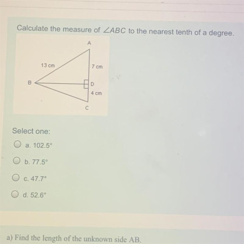 Calculate the measure of ABC to the nearest tenth of a degree.-example-1