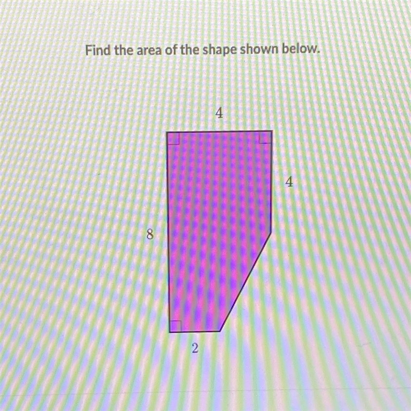 Find the area of the shape shown below.-example-1